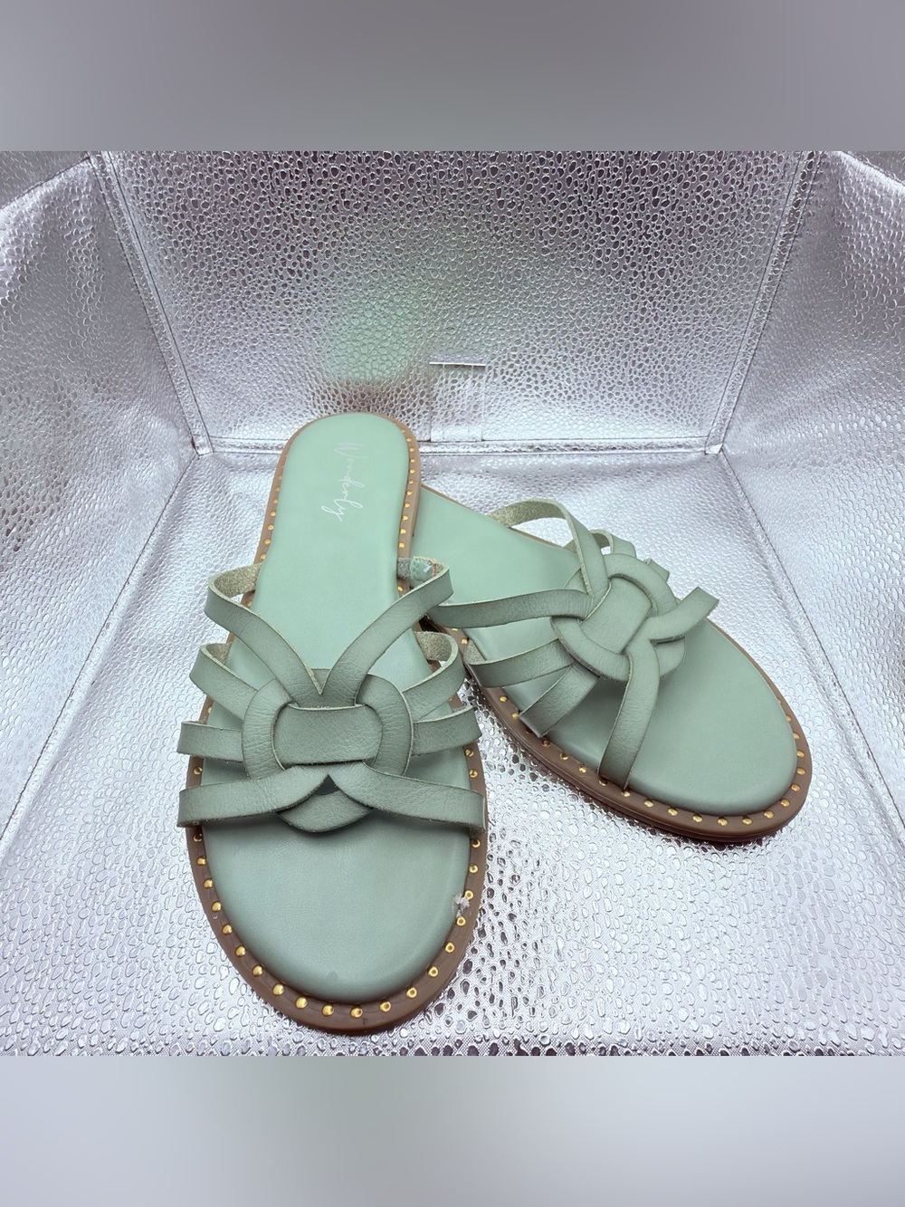 Wonderly Mint Green Knotted Slide Sandals